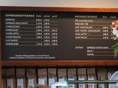 Prices in Berlin in Germany at a cafe, prices at a coffee shop